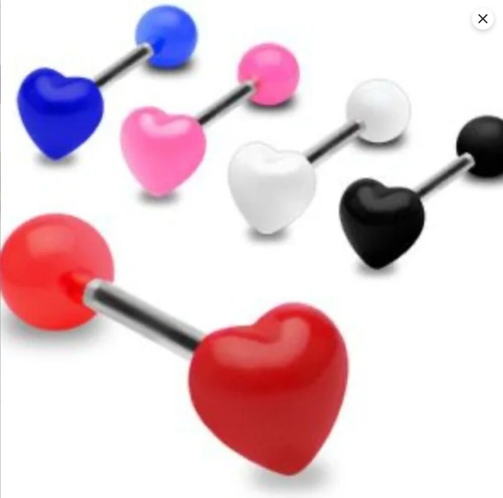 5-Pack UV 3D Heart Tongue Rings - Hollywood Body Jewelry